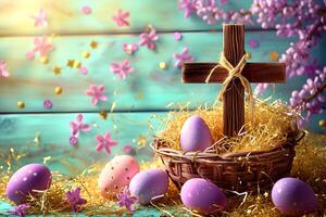 AI generated Cross symbol of the death and resurrection Happy Easter background photo