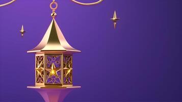 AI generated Holy month of Ramadan with glowing Lantern and 3d moon Ramadan Greetings card design photo