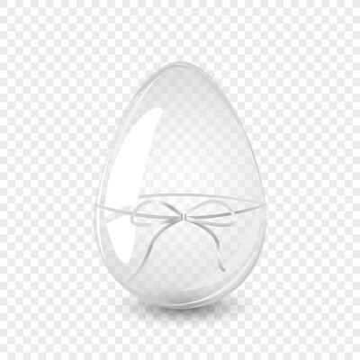 Transparent glass egg with gray bow. Easter egg card. For postcard, card, invitation, poster, banner template lettering typography. Seasons Greetings. Vector illustration