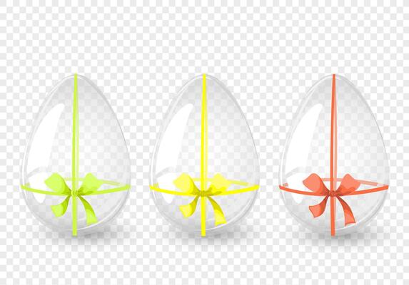 Set glass eggs with color bow. Easter egg card. For postcard, card, invitation, poster, banner template lettering typography. Seasons Greetings. Vector illustration