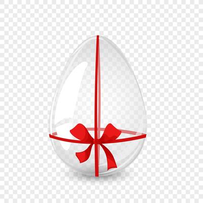 Glass egg with red bow. Easter egg card. For postcard, card, invitation, poster, banner template lettering typography. Seasons Greetings. Vector illustration