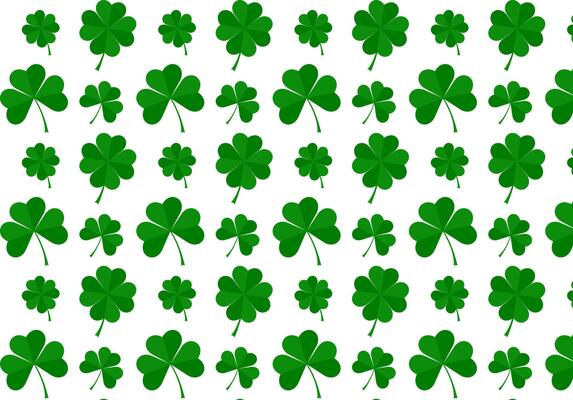 Clover leaf hand drawn doodle seamless pattern vector illustration. St Patrick's Day symbol, Irish lucky shamrock background.Endless repeated backdrop, texture, wallpaper