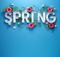 AI generated Floral Spring text with copy space for design Happy Spring poster photo