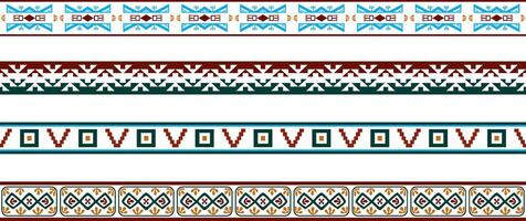 Vector set of seamless colored border ornaments. Native American tribal framework.