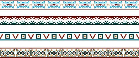 Vector set of seamless colored border ornaments. Native American tribal framework.