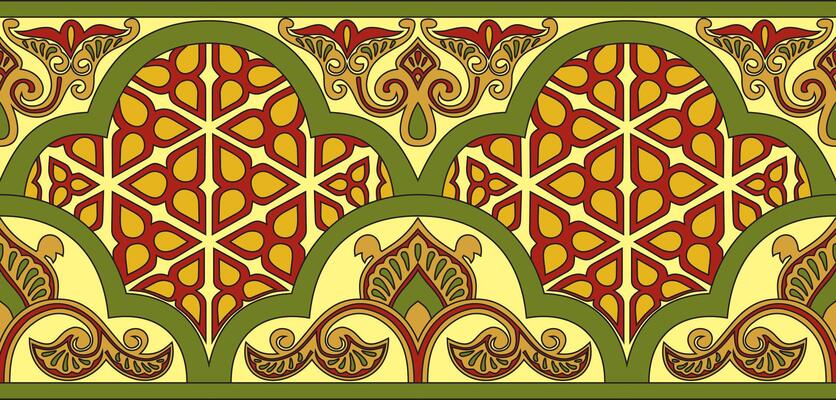 Vector colored seamless oriental national ornament. Endless ethnic floral border, arab peoples frame. Persian painting