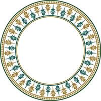 Vector golden and green round byzantine ornament. Circle, border, frame of ancient Greece and Eastern Roman Empire. Decoration of the Russian Orthodox Church.
