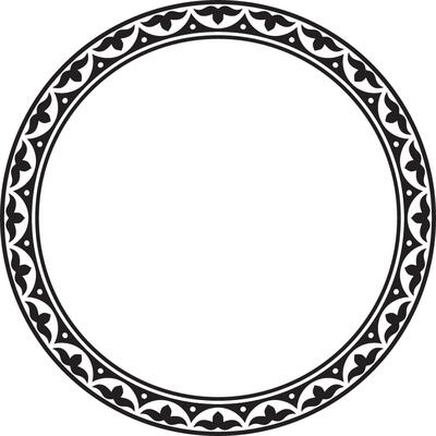 Vector black monochrome round Kazakh national ornament. Ethnic pattern of the peoples of the Great Steppe, .Mongols, Kyrgyz, Kalmyks, Buryats. circle, frame border