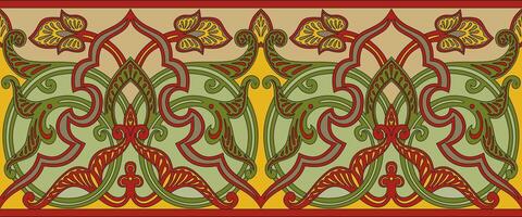 Vector seamless colorful oriental ornament. Endless Arabic patterned border, frame. Persian painting.