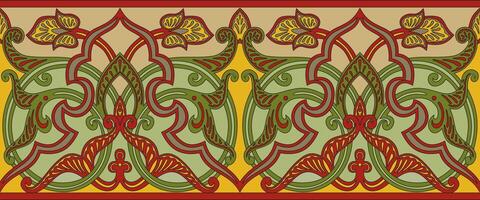 Vector seamless colorful oriental ornament. Endless Arabic patterned border, frame. Persian painting.