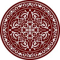 Vector classic colored round ornament. Red pattern in a circle. Drawing of Greece and Ancient Rome. Flower drawing.