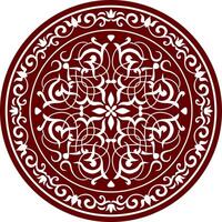 Vector classic colored round ornament. Red pattern in a circle. Drawing of Greece and Ancient Rome. Flower drawing.