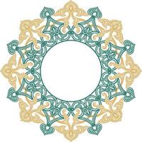 Vector colored round oriental ornament. Arabic patterned circle of Iran, Iraq, Turkey, Syria. Persian frame, border. Lacy carved snowflake.