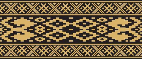 Vector golden color seamless Belarusian national ornament. Ethnic endless black border, Slavic peoples frame.