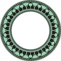 Vector green round Egyptian border. Circle ornament of ancient Africa. Pattern of lotus flowers and sun