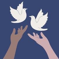 hands with soar up doves vector