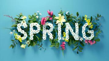 AI generated Spring flower background with text for design welcome spring post photo