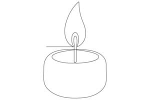 Continuous single line art drawing of candle light symbol and outline vector illustration