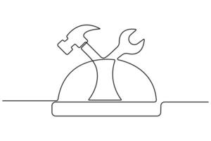 Labour day continuous one line art drawing repair use tool icon service center symbol vector