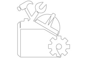 Labour day continuous one line art drawing repair use tool icon service center symbol vector