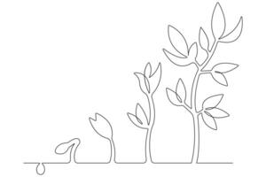 Plant growing continuous one line art drawing of tree plant outline vector illustration