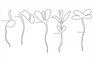 Plant growing continuous one line art drawing of tree plant outline vector illustration