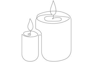 Continuous single line art drawing of candle light symbol and outline vector illustration