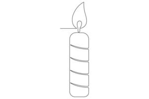 Continuous single line art drawing of candle light symbol and outline vector illustration