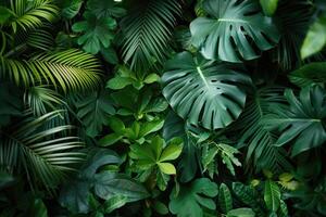 AI generated green tropical foliage background photo
