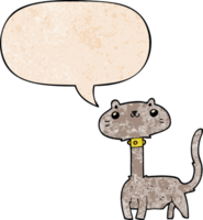 cartoon cat with speech bubble in retro texture style png