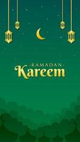 Beautiful night sky with golden lanterns and moon among sparkling stars. Islamic banner vertical design for social media stories vector