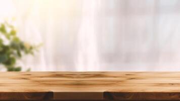 Empty wooden table and blurred background with a bokeh image. For product display photo