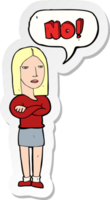 sticker of a cartoon woman saying no png