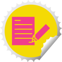 circular peeling sticker cartoon of a of writing a document png