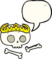 hand drawn comic book speech bubble cartoon skull wearing tiara png