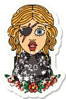 grunge sticker of a human rogue with natural twenty dice roll png