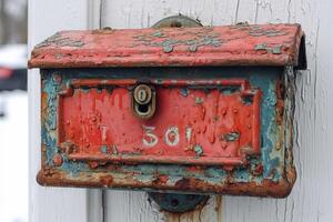 AI generated Vintage red mailbox. The concept of mail delivery photo