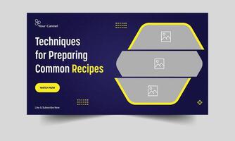 Tips for food recipe vector illustrations in a video tutorial design of thumbnail banners and methods for meal reviews vector eps 10 file type, completely editable video cover banner design