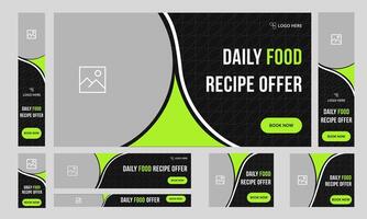 Delicious food banner template set for social media posts, completely editable vector eps 10 file format web banner template, restaurant food menu web banner template