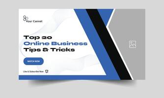 Trendy business tips and tricks video tutorial thumbnail banner design, business idea video cover banner design, fully customizable vector eps 10 file format