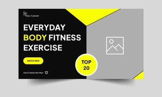 Trendy body fitness video tutorial thumbnail banner design, fitness tips and tricks video cover banner design, fully customizable vector eps 10 file format