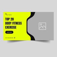 Exercise training tips and tricks video tutorial thumbnail banner design, body fitness techniques video cover banner design, fully editable vector eps 10 file format