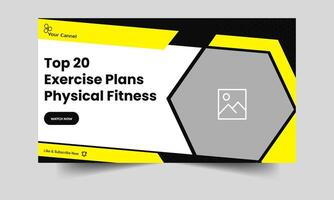 Daily exercise advice and techniques Workout plan methods video cover banner design, video thumbnail banner design, totally editable vector EPS 10 file format