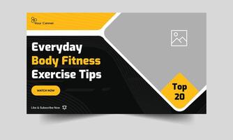 Video tutorial body fitness tips and tricks thumbnail banner design, daily exercise techniques video cover banner design,  fully editable vector eps 10 file format