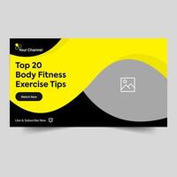 Daily fitness tutorial video thumbnail banner design, fitness training video cover banner design, fully editable vector eps 10 file format