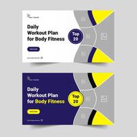 Workout plan tactics and recommendations through a video instruction fitness video cover banner design, thumbnail banner design, and completely editable vector EPS 10 file format