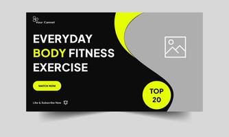 Creative video thumbnail banner design, exercise tips and tricks video tutorial thumbnail banner design, body fitness techniques video cover banner, fully editable vector eps 10 file format