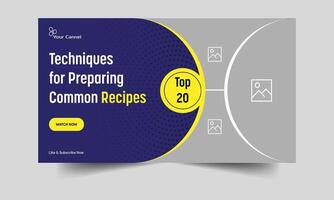 Recipe ideas for food that you can make on YouTube, with an editable vector eps 10 banner template design