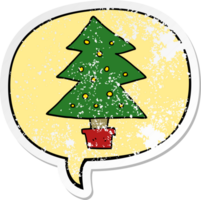 cartoon christmas tree with speech bubble distressed distressed old sticker png