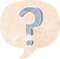 cartoon question mark with speech bubble in grunge distressed retro textured style png